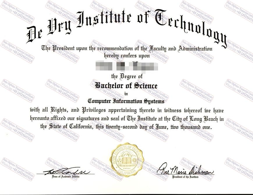 Best Fake DeVry Institute of Technology Certificate