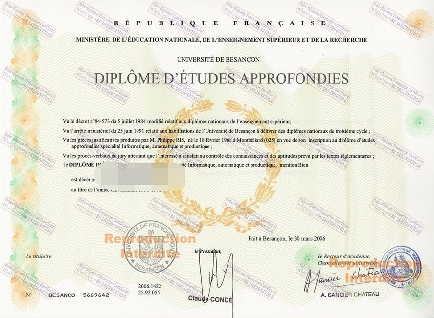 Best Fake University of Franche Comté Diploma