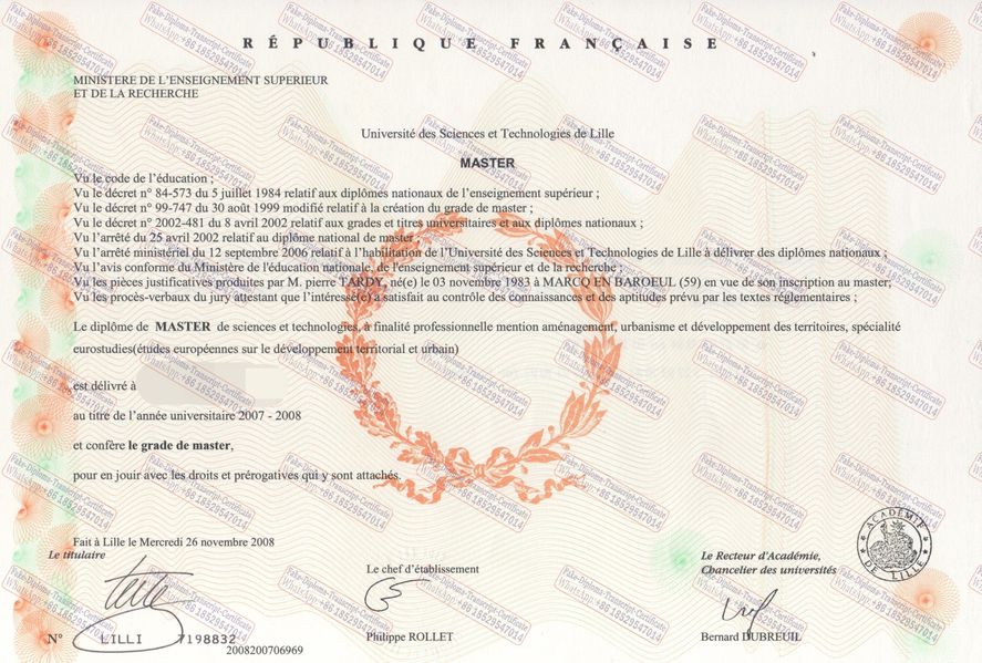 Best Fake UniversitéLille1SciencesetTechnologies Certificate