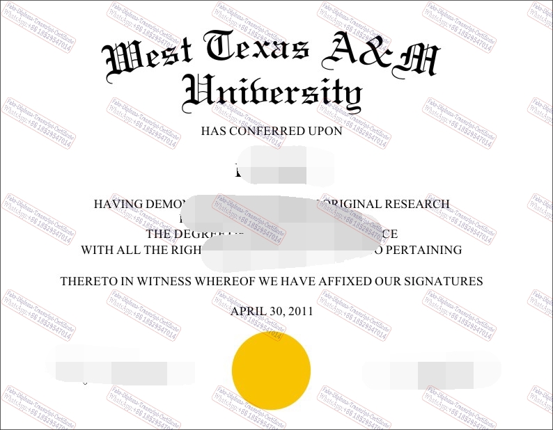 Best Fake West Texas AM University Certificate