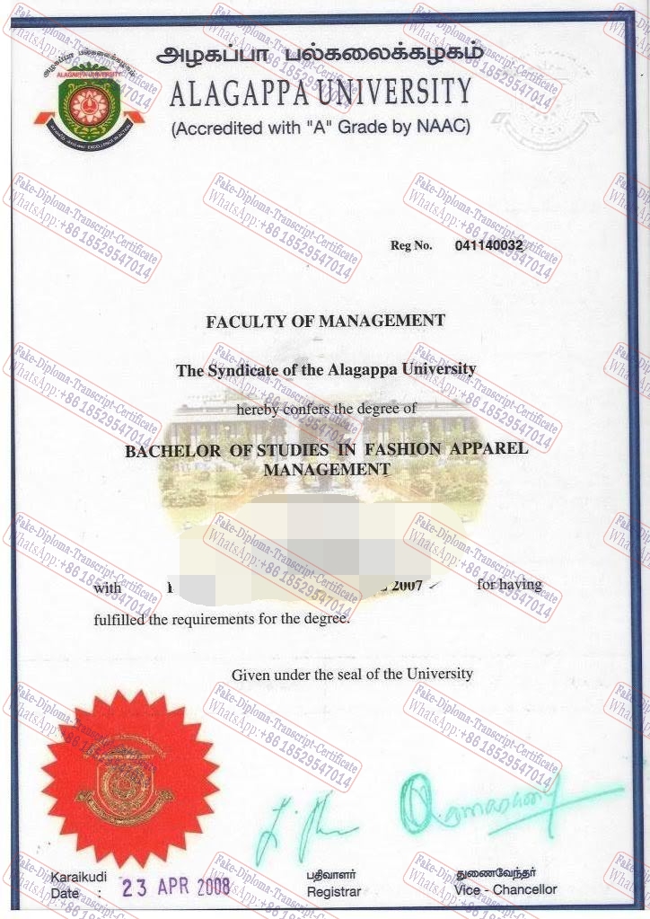 Buy fake Alagappa University Diploma