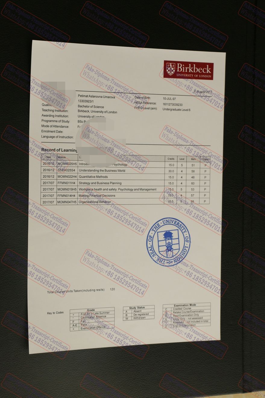 Buy fake Birkbeck, University of London Certificate