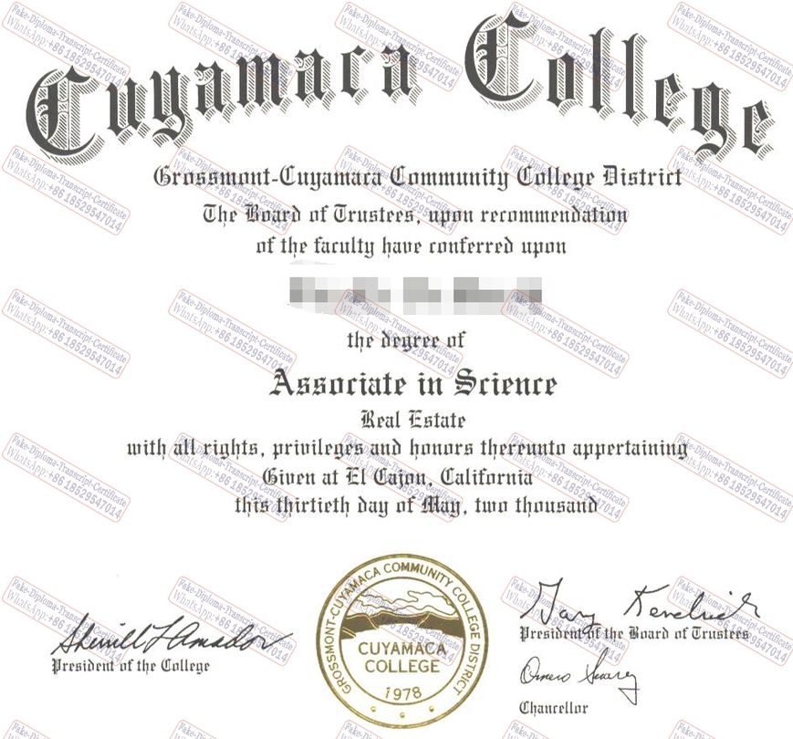 Buy fake Cuyamaca College Diploma