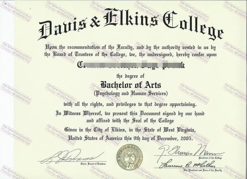 Buy fake Davis and Elkins College Certificate