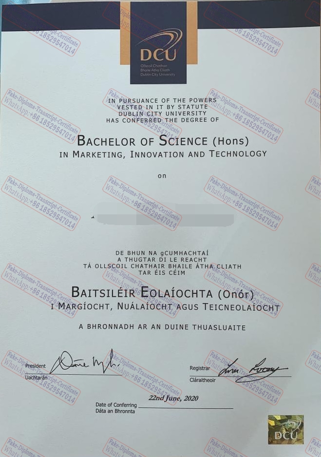 Buy fake Dublin City University Certificate