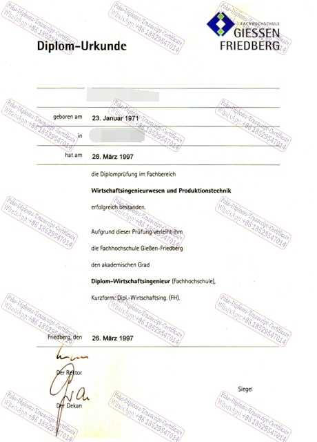 Buy fake Fachhochschule Gieben Friedberg Degree