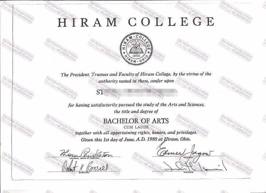 Buy fake Hiram College Diploma