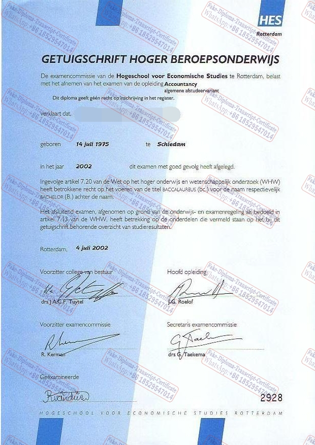 Buy fake Hogeschool voor Economische Studies Certificate