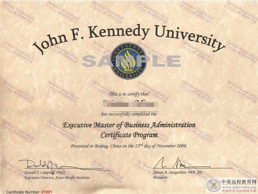 Buy fake John F Kennedy University Diploma