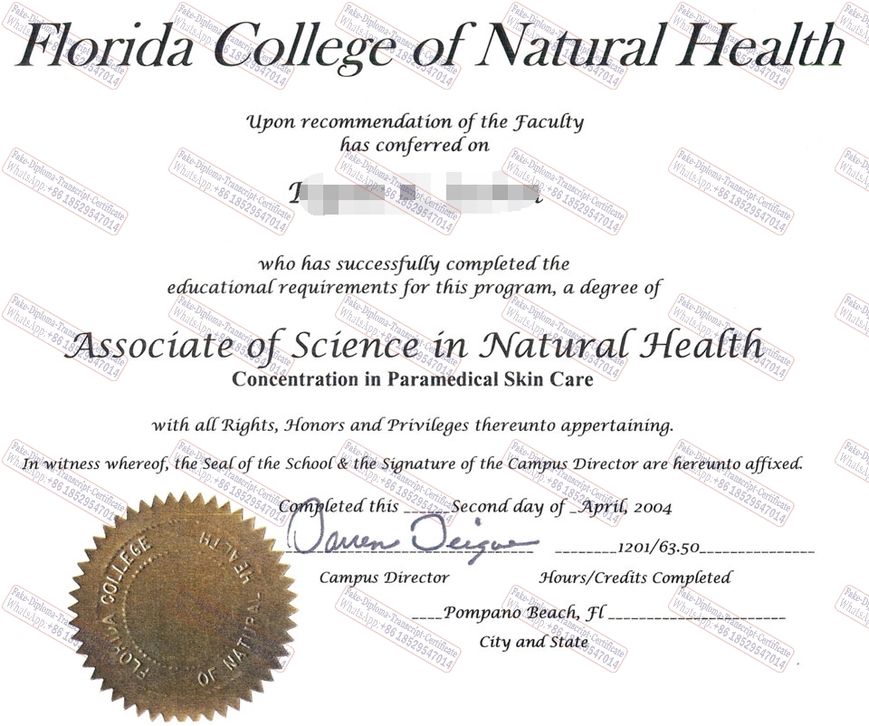 Buy fake Make fake Florida College of Natural Health Certificate Diploma