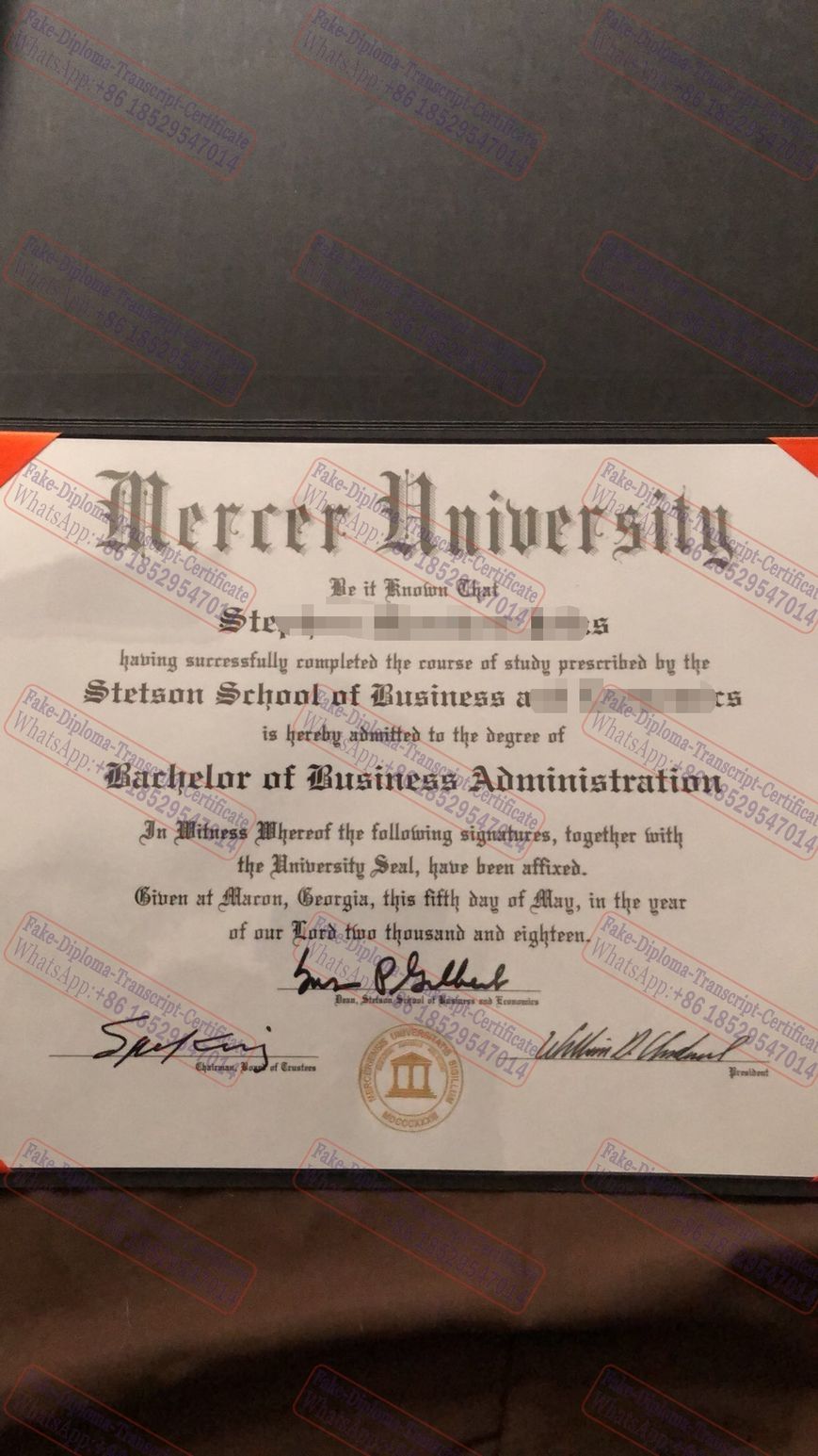 Buy fake Mercer University Certificate