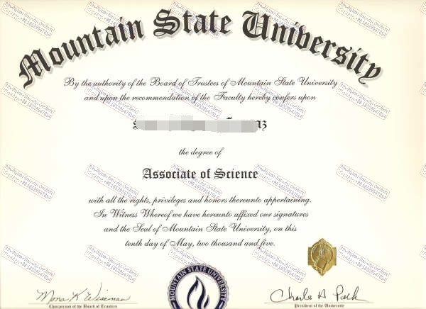 Buy fake Mountain State University Certificate