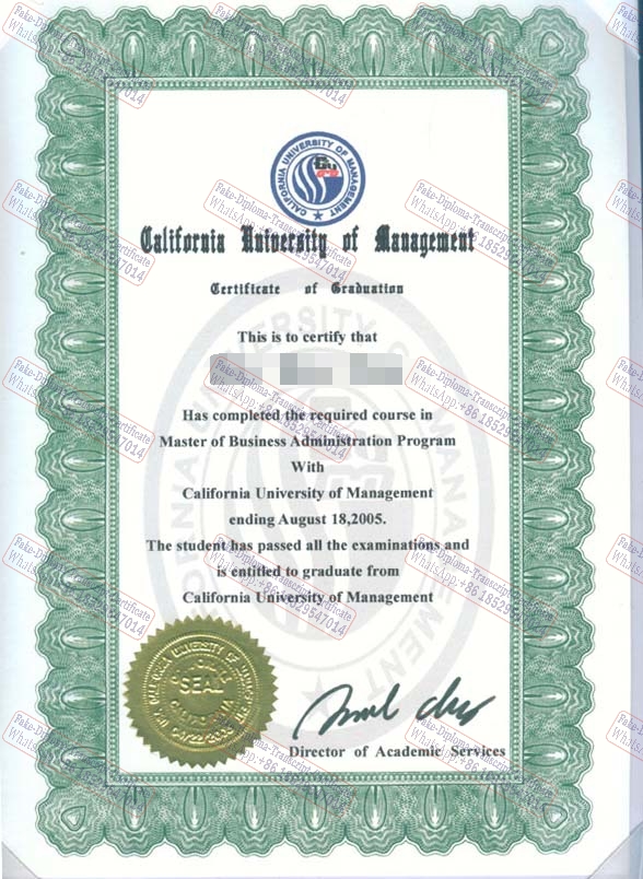 Buy fake Purchase fake California University of Management（CUM） Certificate Diploma