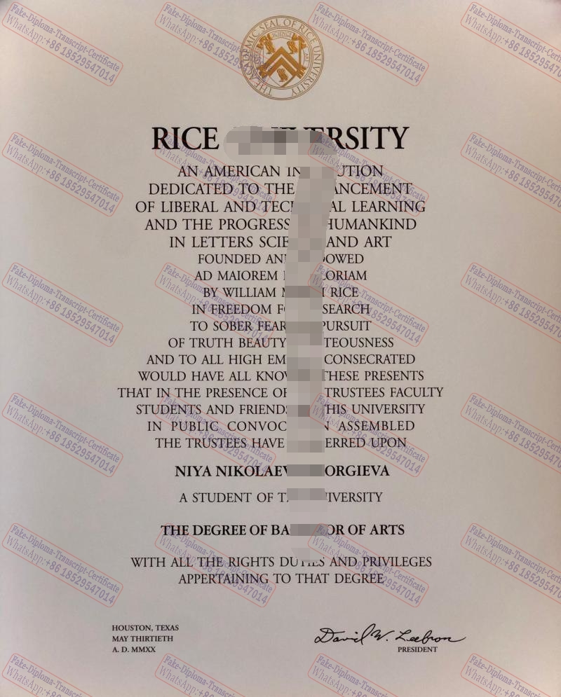 Buy fake Rice University Certificate