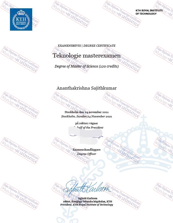 Buy fake Royal Institute of Technolog Certificate