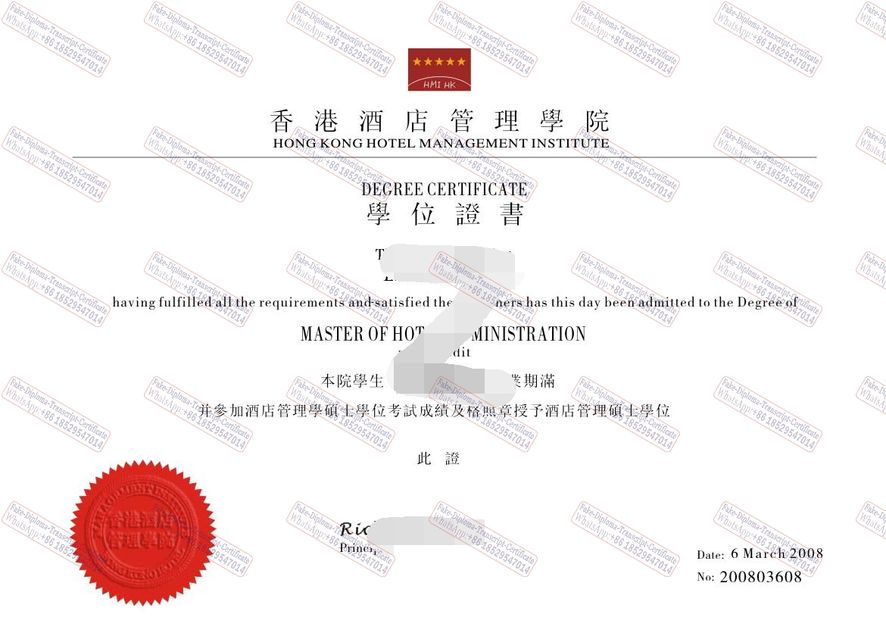 Buy fake School of Hotel and Tourism Management Certificate