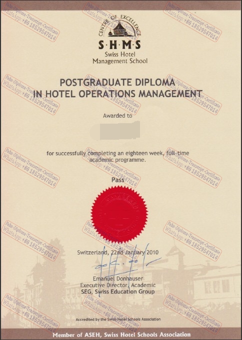 Buy fake Swiss Hotel Management School Certificate