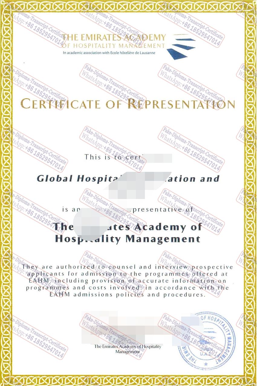 Buy fake The Emirates Academy of Hospitality Management Certificate