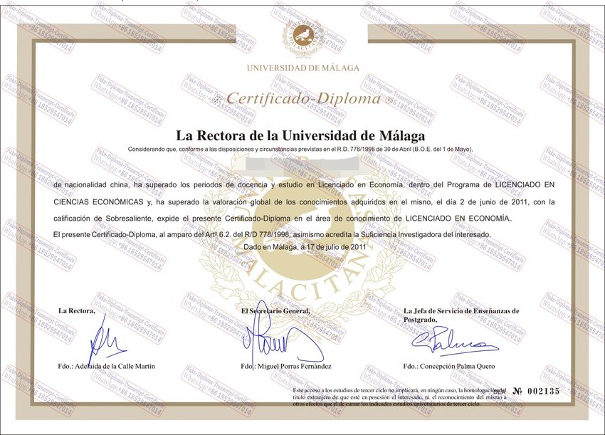 Buy fake Universidad de Málaga Diploma