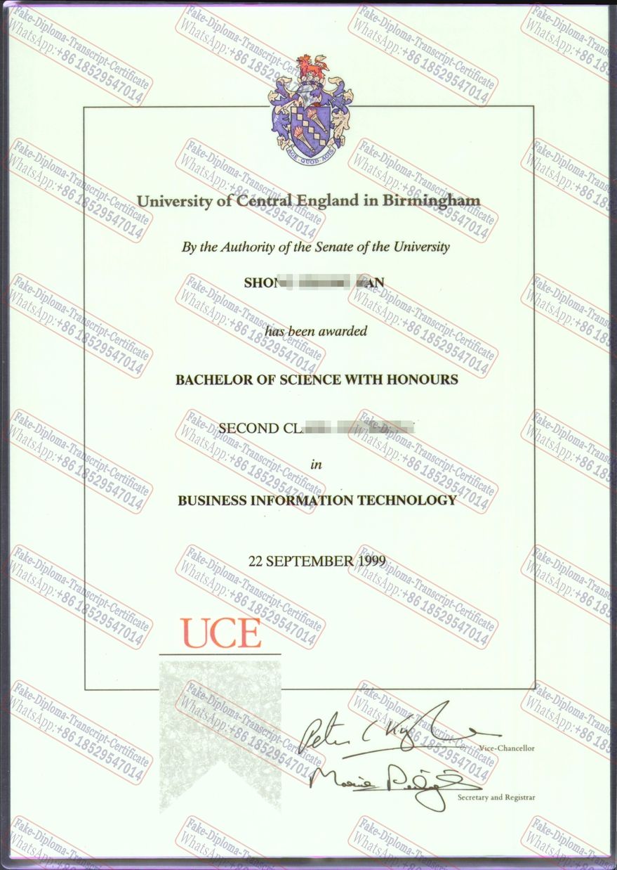 Buy fake University of Central England in Birmingham Certificate