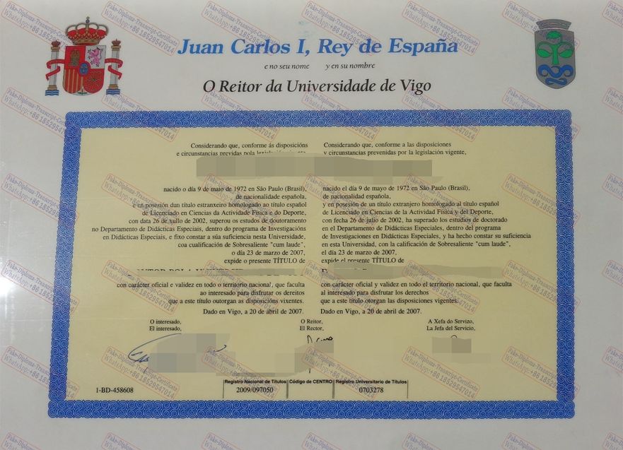 Buy fake University of Vigo Degree