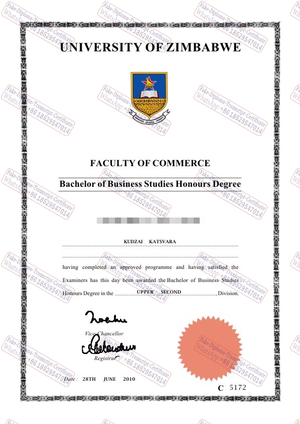 Buy fake University of Zimbabwe Certificate