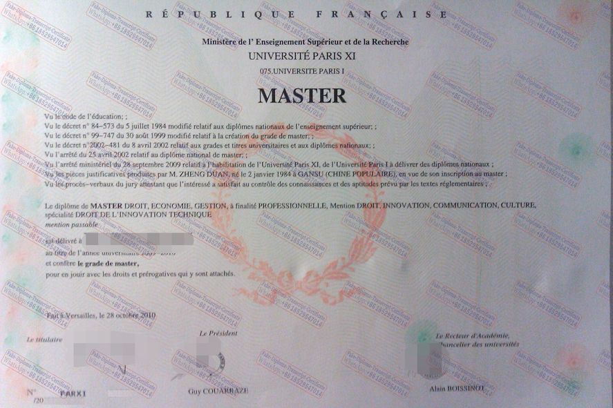 Buy fake Université Paris Certificate