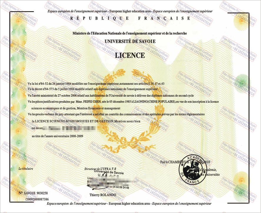 Buy fake Université de Savoie Diploma