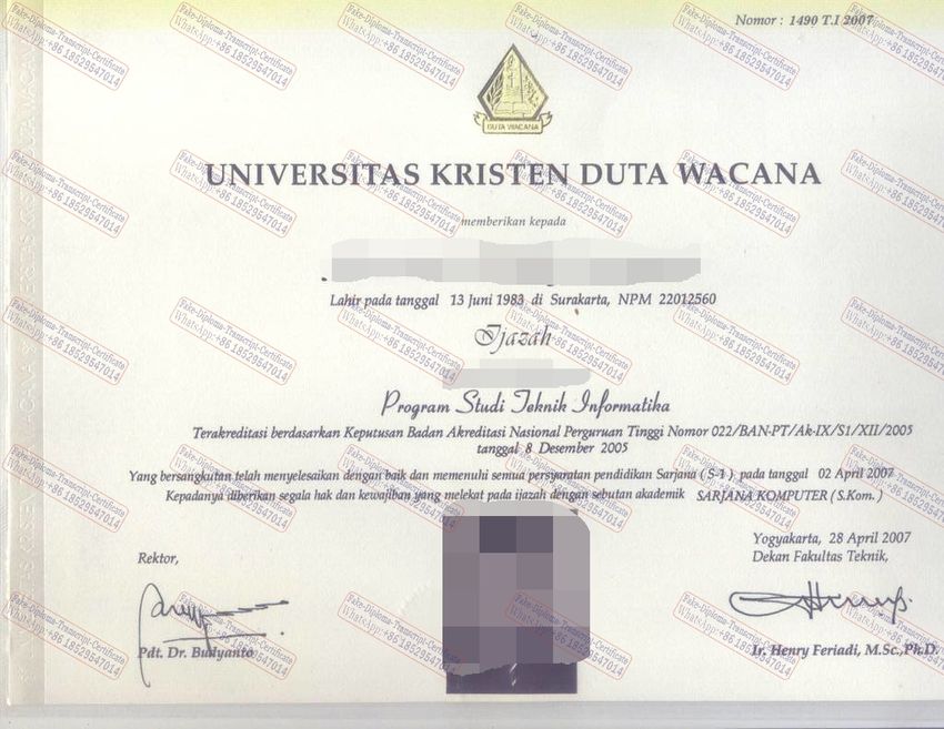 Buy fake universitas kristen duta wacana Diploma