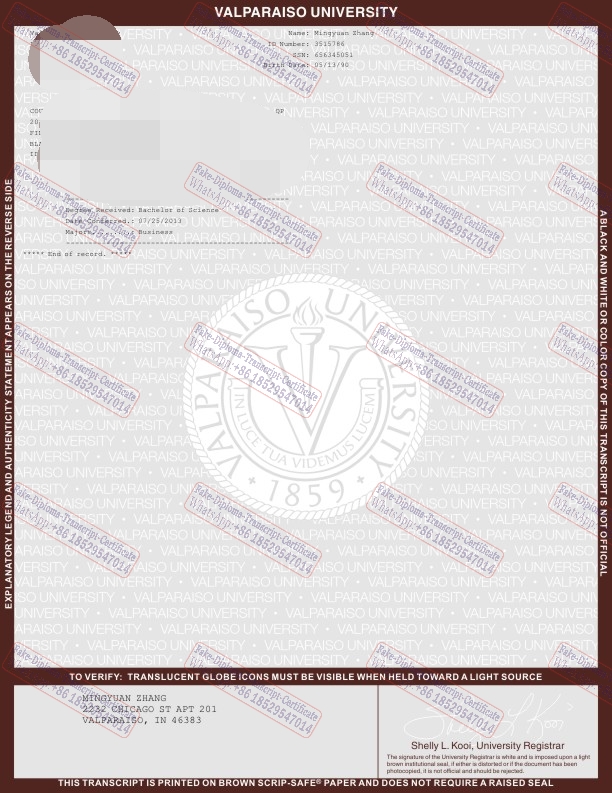 Buy fake valparaiso University Certificate