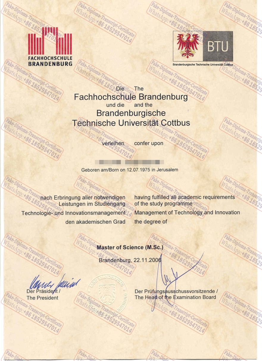 Copy Fake Fachhochschule Brandenburg Certificate