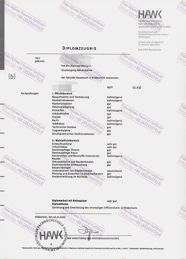 Copy Fake Fachhochschule Hildesheim Holzminden Gottingen Degree