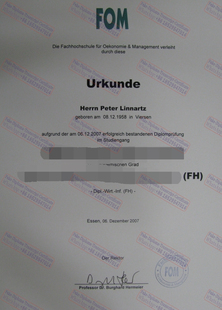 Copy Fake Fachhochschule für Oekonomie und Management Certificate