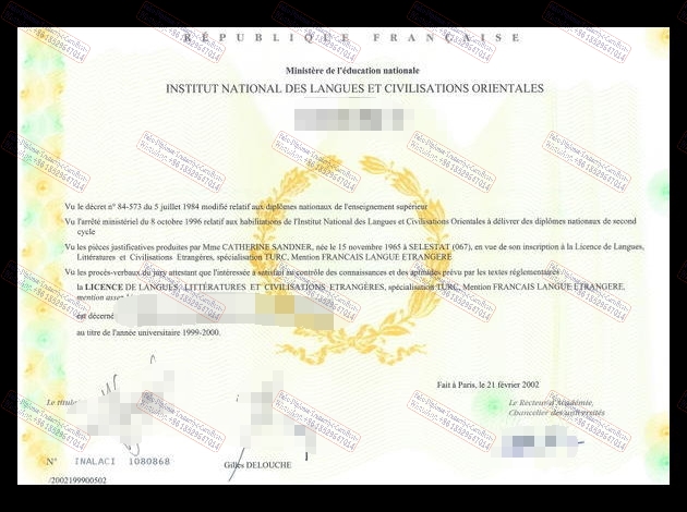 Copy Fake INALCO Institut National Des Langues Et Civilisation Orientales Degree