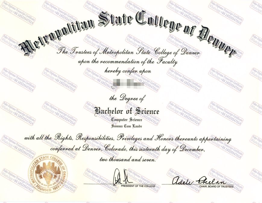 Copy Fake Metropolitan State College of Denver Certificate