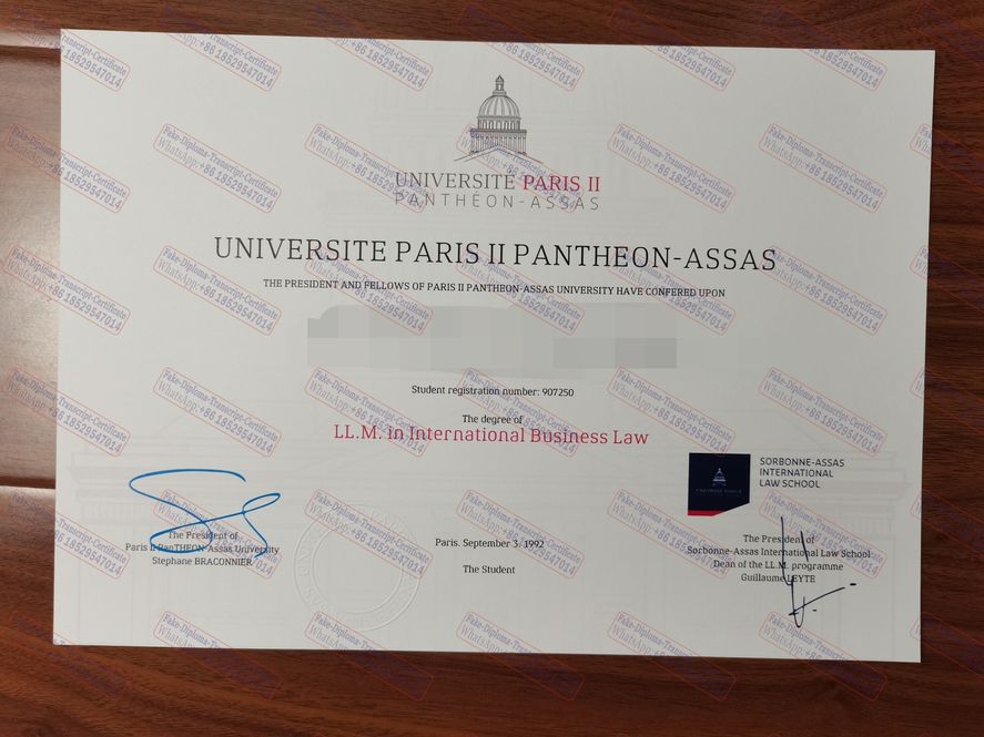 Copy Fake Panthéon Assas University Paris II Certificate