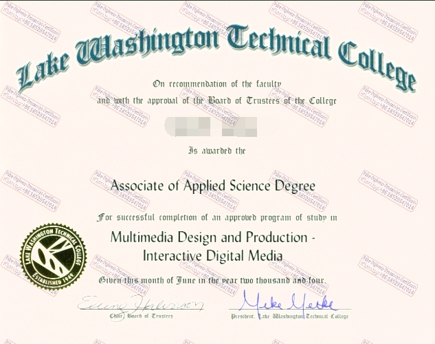 Copy Fake Purchase phony Lake Washington Technical College Certificate Certificate