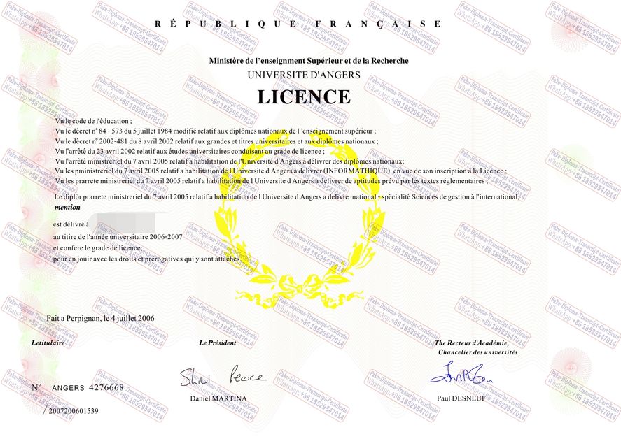 Copy Fake University of Angers Degree