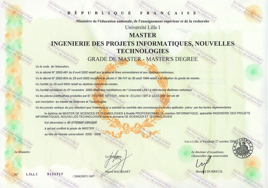 Copy Fake Université Lille 1 Diploma