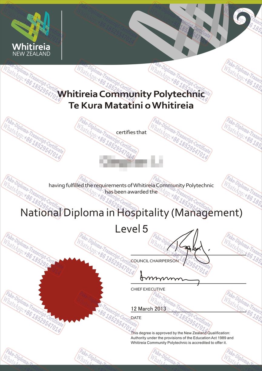 Copy Fake Whitireia Community Polytechnic Certificate