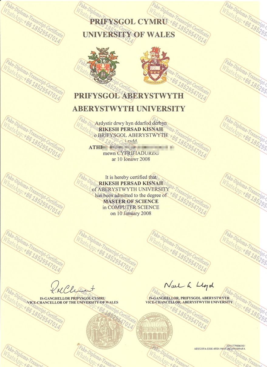 Fake Aberystwyth University Certificate