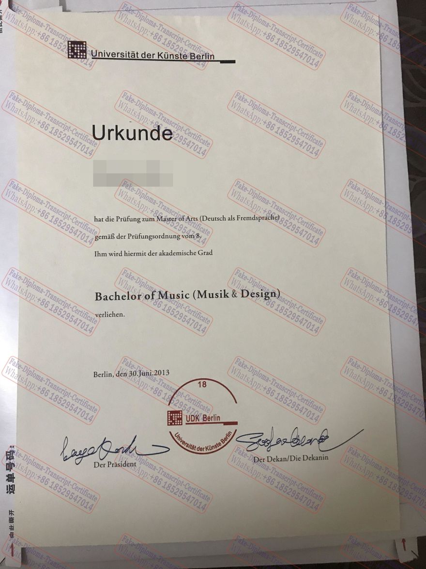 Fake Berlin University of the Arts Certificate