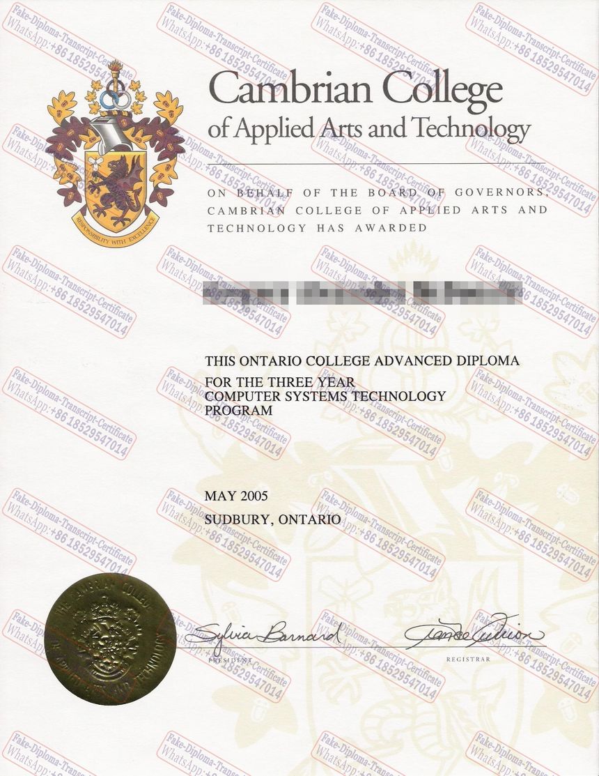 Fake Cambrian College of Applied Arts and Technology Diploma