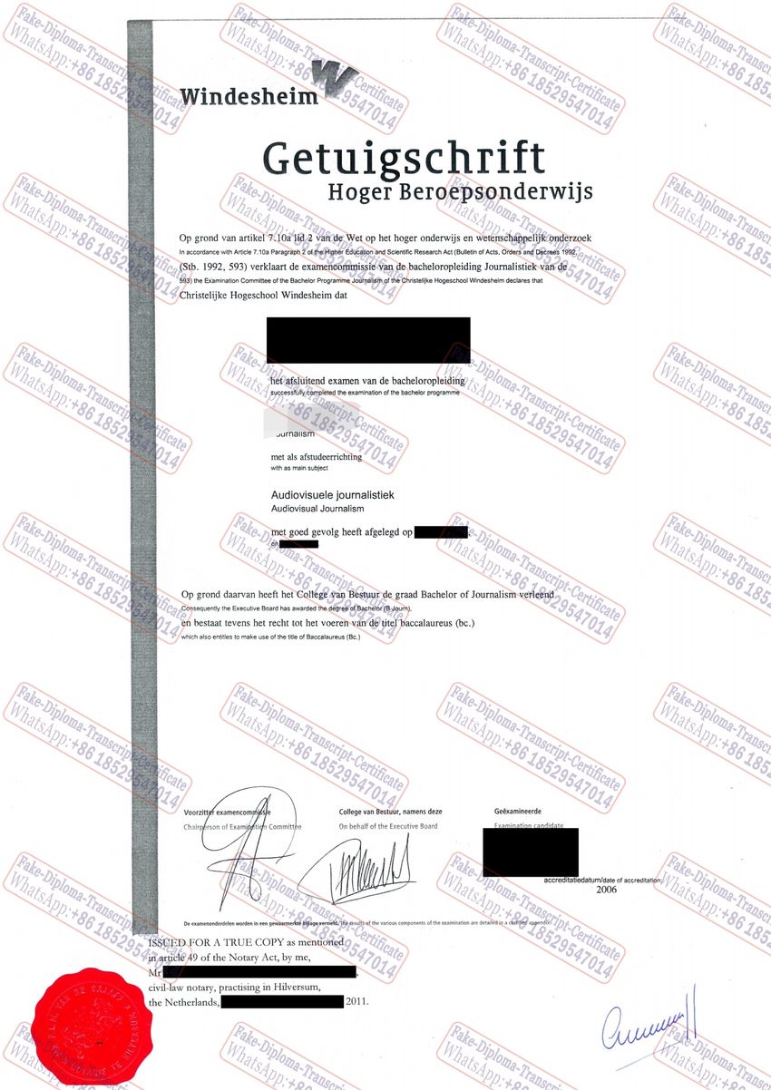 Fake Christelijke Hogeschool Windesheim Certificate