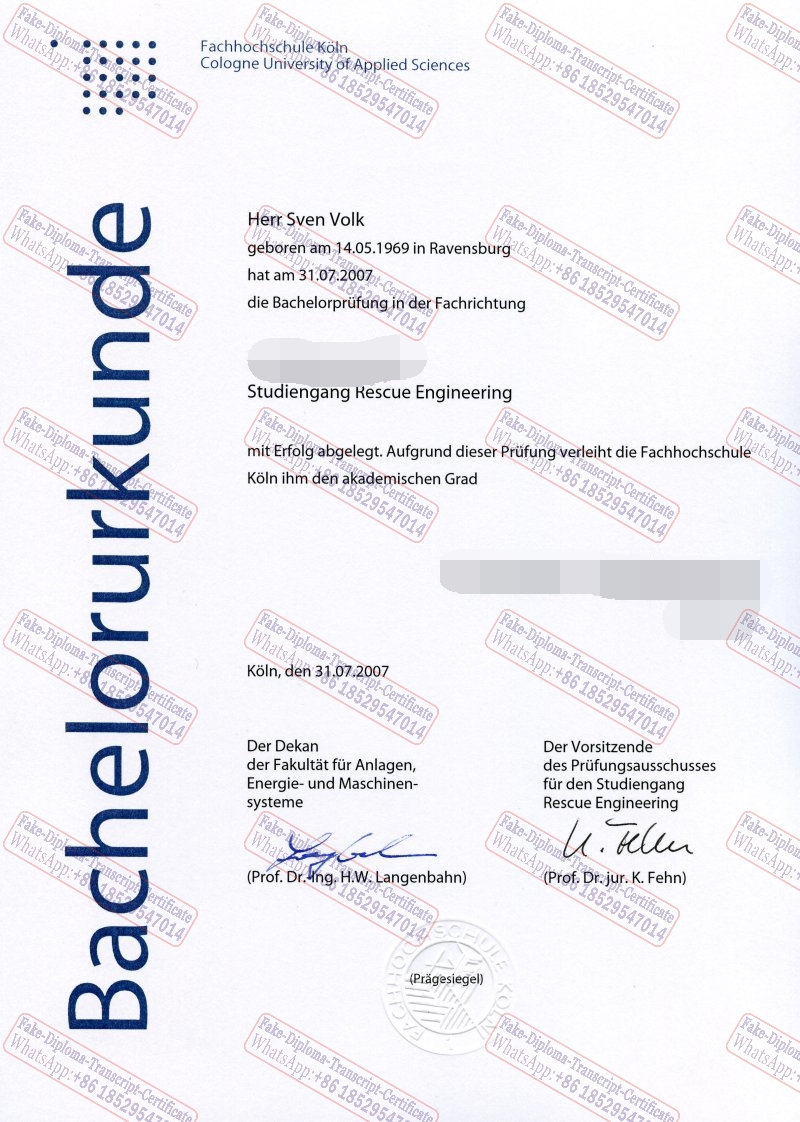 Fake Cologne University of Applied Sciences Certificate