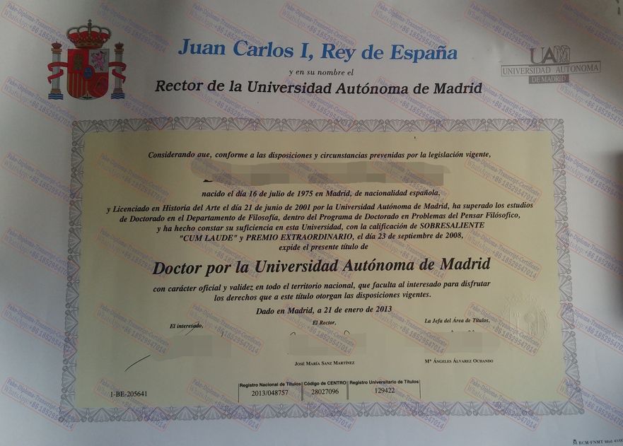 Fake Copy Fake Autonomous University of Madrid Certificate Certificate