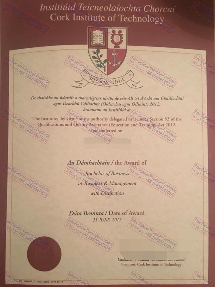 Fake Cork Institute of Technology Certificate