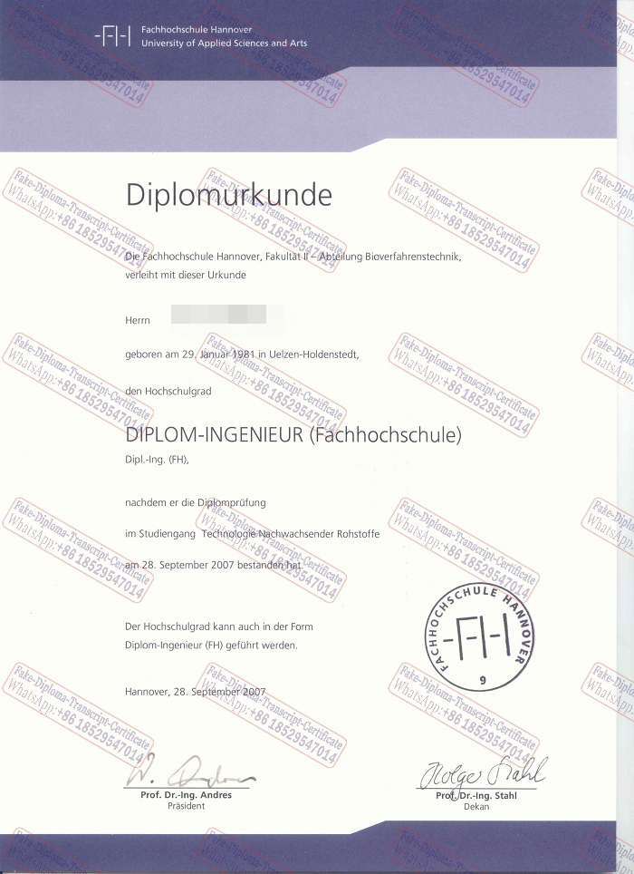 Fake Fachhochschule Hannover Diploma