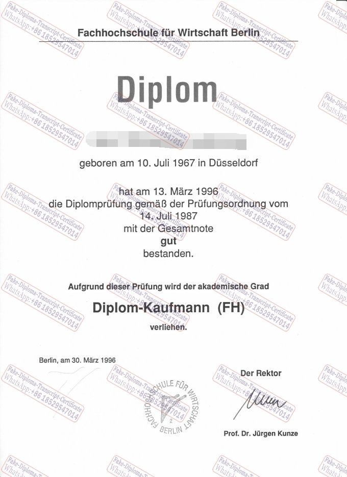 Fake Fachhochschule für Wirtschaft Berlin Certificate