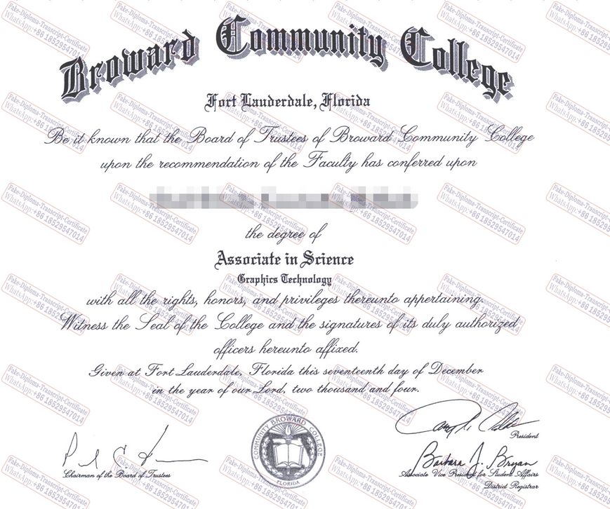 Fake Fake Broward Community College Diploma Certificate